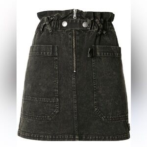 SEA NEW YORK Idun Acid Wash Denim Skirt Paperbag Waist Zipper and Pockets